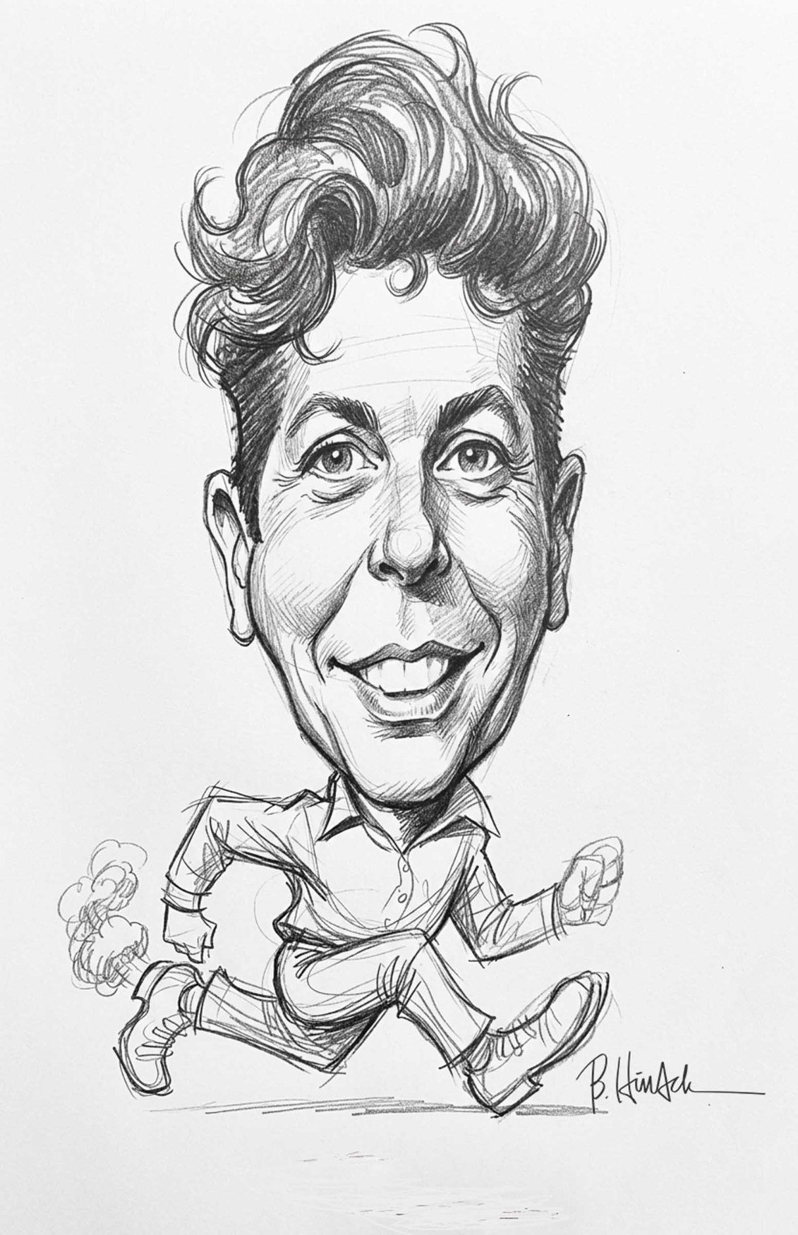 A lively pencil caricature of Betty Moore.