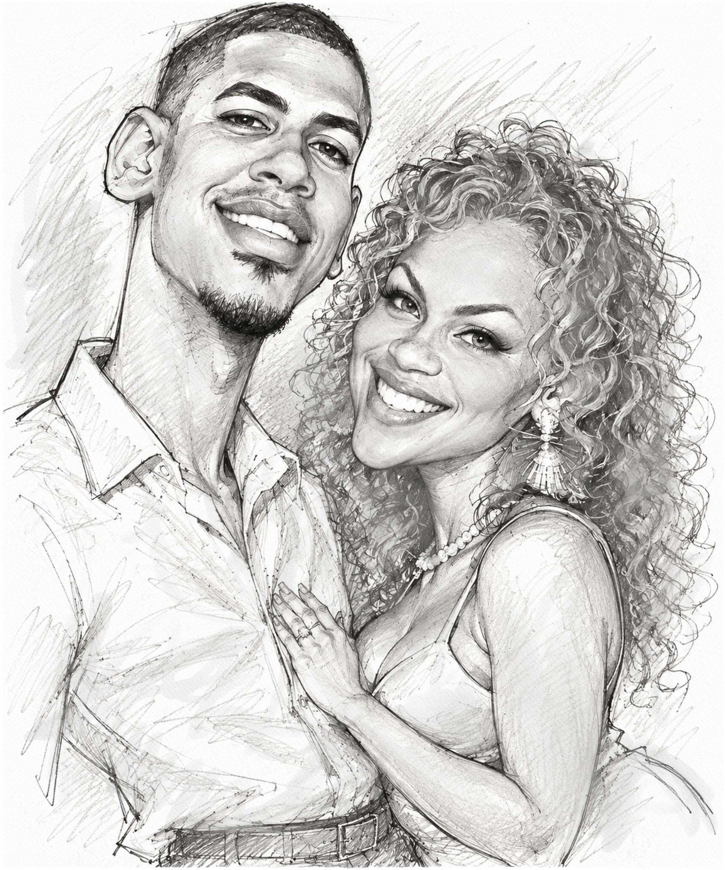 A tender pencil caricature of a couple.